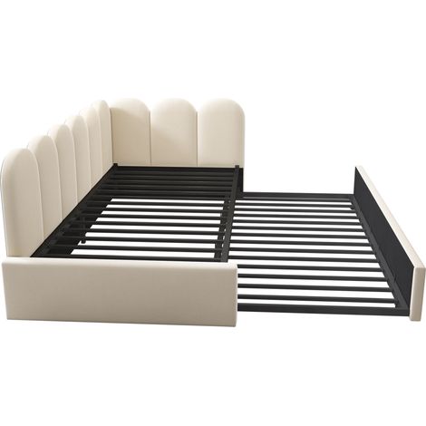 Gepolstertes Samt-Tagesbett beige 90 x 200 cm mit Ausziehbett 90 x 190 cm (1/5)