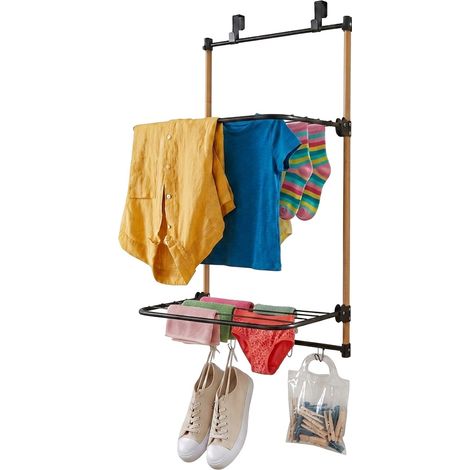 Tendedero de ropa para colgar en la puerta, acero y bambú, 91x45x30 cm (1/5)