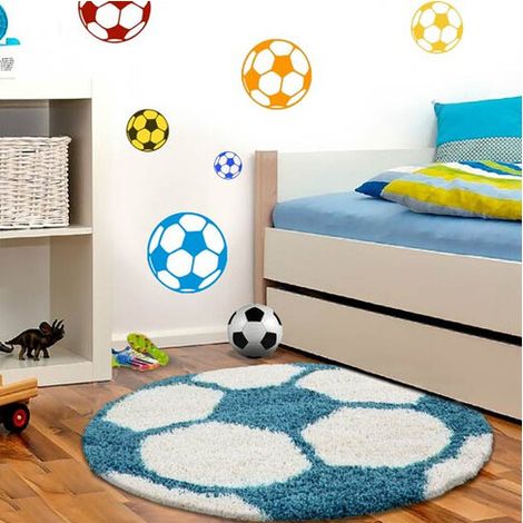 Tapis rond pour enfant shaggy doux Football Turquoise Ø 100 (1/5)