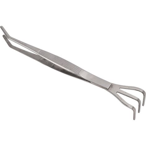 Râteau à racines avec pince à épiler, 3 dents, en acier inoxydable, pour ameublir la terre, outil pour bonsaï avec manche ergonomique coudé (1/5)