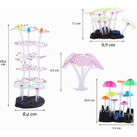 Décorations pour Aquarium, Corail et Anémone en Silicone avec Ventouse, Ornements Aquarium pour Eau Douce, Eau de Mer, Nano Bac et Décor Récif (1/4)