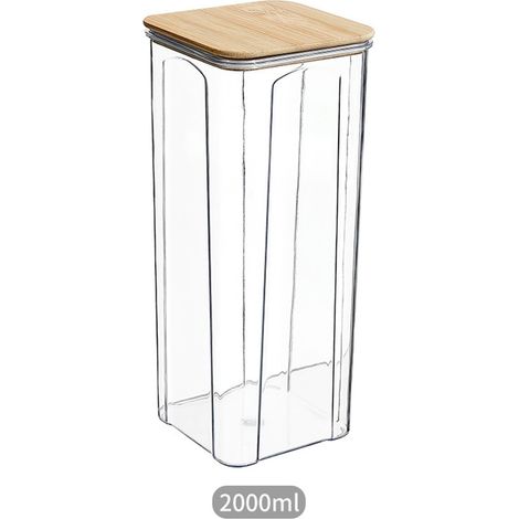 Contenant Hermetique Pour Cereales - Boite De Stockage Transparente En Plastique Avec Couvercle En Bambou - Pour Riz Haricots Et Autres Grains - 1 Unite