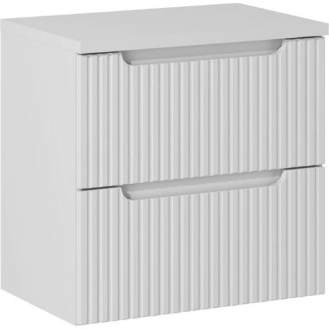 Meuble sous vasque suspendu 2 tiroirs avec plan NOVA Blanc 60 cm-Blanc-Plateau Blanc-Largeur 60 cm (1/5)