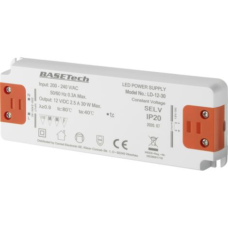 Basetech LD-12-30 LED-Trafo Konstantspannung 30 W 2.5 A Möbelzulassung, Überspannung, Montage auf (1/5)
