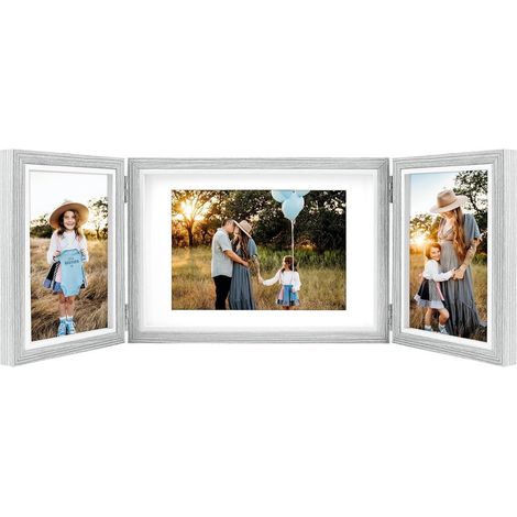 Dreifach Fotorahmen 10x15 und 13x18 cm Grau für Hochzeit und Muttertag (1/5)
