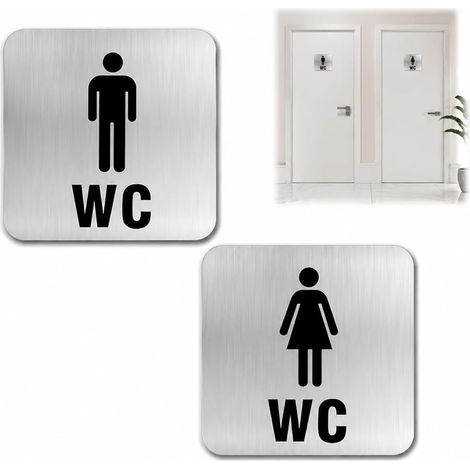 Autocollant Signe Toilettes INOX Lot de 2, pictogrammes WC Hommes Femmes Autocollants Porte, Panneau sanitaire Design Moderne Autocollant Mural Salle de Bain intérieur extérieur (1/5)