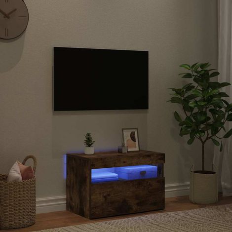 Meuble TV avec lumières LED pour Salon - Armoire TV Chêne fumé 60x35x40 cm BV996504 - BonneVie (1/5)