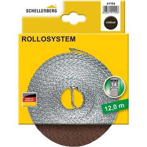 Schellenberg 41104 Cintino avvolgibili 14 mm x 12 m-Sistema Mini, Cinghia tapparella Marrone (1/2)