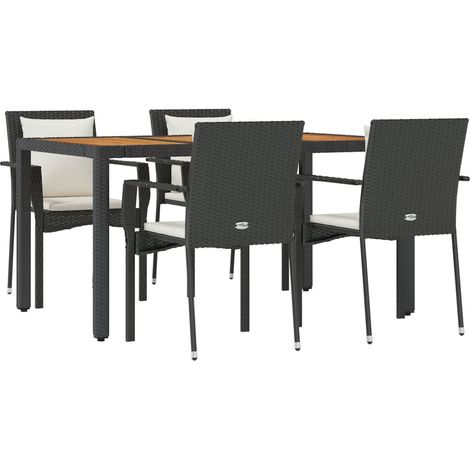 Conjunto de comedor de jardín de 5 piezas de mimbre de resina negra con cojines 020014871