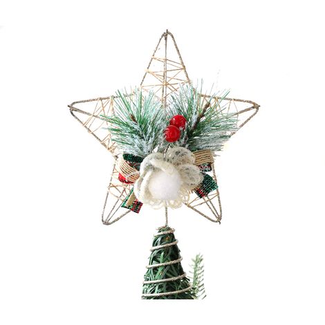 Étoile De Sommet D'arbre De Noël En Métal Doré Pailleté - Design Creux Avec Support À Ressort - Pour Décoration Festive Intérieure - 1 Pièce (1/5)