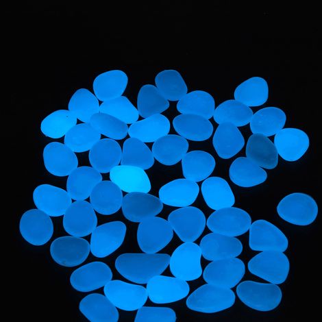 Pierres phosphorescentes d'extérieur, galets fluorescents pour jardins, cours, trottoirs et allées. 100 pierres/sachet, bleu foncé. (1/5)
