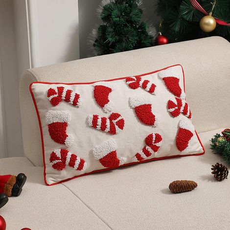 Set di 2 federe natalizie con ricamo in peluche - Decorative e morbide - Decorazione per la camera da letto - Rosso - 30 x 50 cm (1/4)