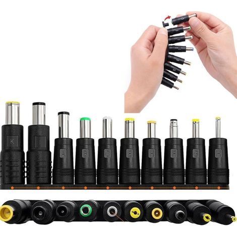 Pack of 10 Universal 8-in-1 DC Power Adapters - 5.5 x 2.1 mm - Female to Male Plug - for Laptop - Compatible with HP, Dell, ASUS, Lenovo, Acer - with Male DC Connector and (1/5)