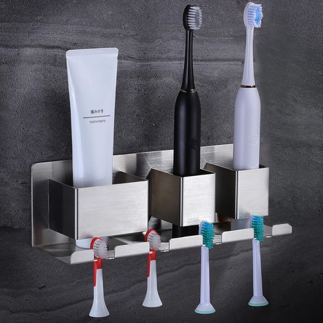 Electric Toothbrush Holder Wall Mounted Toothbrush Holder Self Adhesive No Drilling for Bathroom, SUS 304 Stainless Steel (1/5)