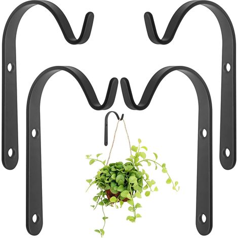 Noir - Lot de 4 crochets de suspension avec supports de panier en métal pour mangeoires d'oiseaux, plantes, lanternes, carillons éoliens, etc. à l'extérieur et à l'intérieur. (1/5)