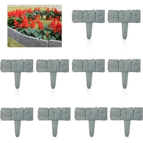Pierres de bordure de pelouse UlisemGarden, paquet de 10 pierres de bordure de plantes de 2,5 m, pierres de bordure de pelouse décoratives en plastique flexible gris pour pelouse, paysage, patio, part (1/4)