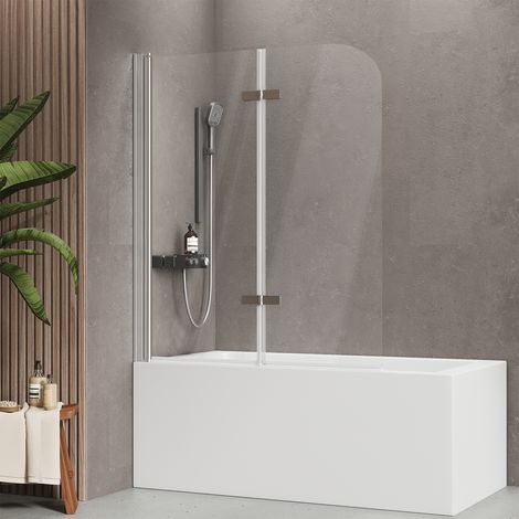 EMKE Badewannenaufsatz 140x120cm 2-teilig faltbar, Duschtrennwand für Badewanne Duschabtrennung mit Nano-Beschichtung Chrom