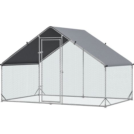 Volière Poules Galvanisée avec Couverture Résistante à l'Eau, pour Poules, Lapins et Animaux, 3 x 2 x 2m, Grise (1/5)