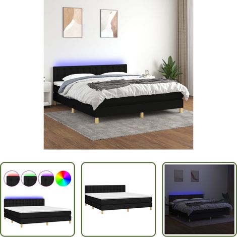 Sommier tapissier - Sommier à lattes de lit avec matelas LED Noir 160x200 cm Tissu (1/5)
