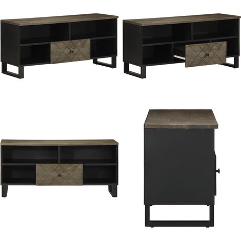 vidaXL Meuble TV noir 100x33x46 cm bois massif de manguier (1/5)