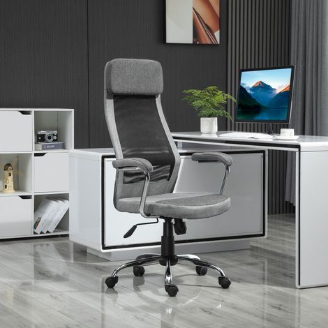 Fauteuil de bureau ergonomique pivotant, Hauteur réglable et oscillation, Fauteuil en tissu filet 65x67x119-129 cm Gris (1/5)