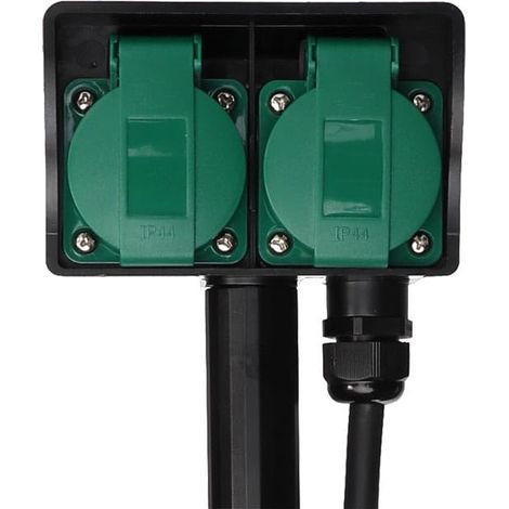 Prise extérieure avec Piquet de Terre, 2 Prises Type F avec couvercles, boîtier IP44 résistant aux éclaboussures, câble H07RN-F 3G1.5 de 1,5 m, multiprise pour éclairage et Outils de Jardin (1/3)