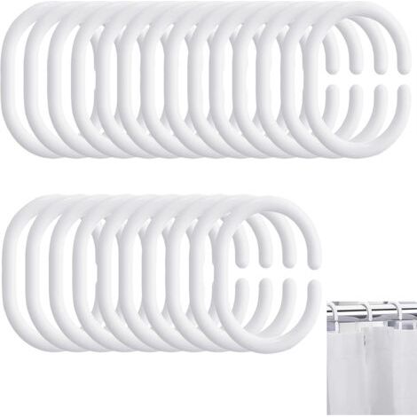 Lot de 24 crochets de rideau de douche en forme de C, anneaux de rideau de douche, clips de rideau, crochets de douche en plastique durable, utilisés pour rideaux de douche, rideaux et rideaux (1/5)