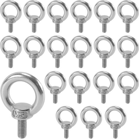 Lot de 20 vis à anneau M5 En acier inoxydable 304 11 mm Argenté Écrou à anneau M5 Pour levage et fixation (1/5)