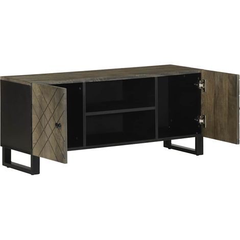 Meuble TV Banc TV Meuble de rangement - noir 105x33x46 cm bois massif de manguier fr2557 - Maison La Vie