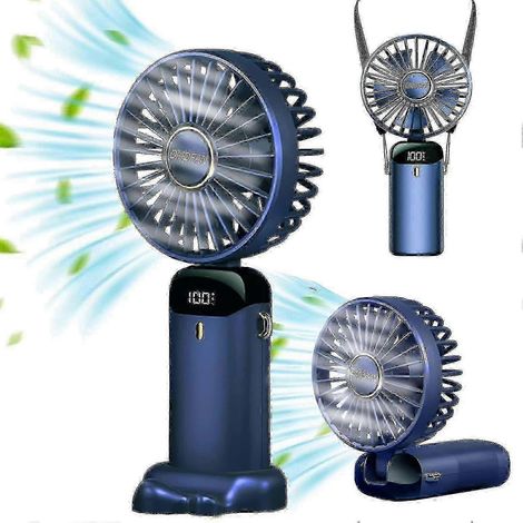 Ventilateur de poche compact, pliable et rechargeable par USB, livré avec un cordon parfumé (bleu). (1/4)