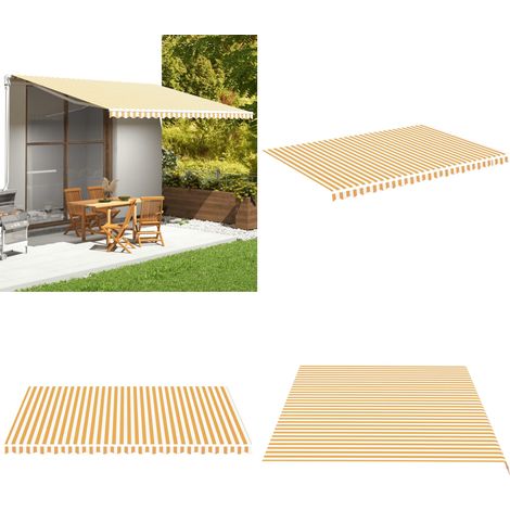 Tissu de remplacement pour auvent Jaune et blanc 5x3,5 m - Tissu D'ombrage - Auvent De Jardin - Toile D'extérieur - Parasol De Terrasse - Protection Solaire - Home & Living (1/5)