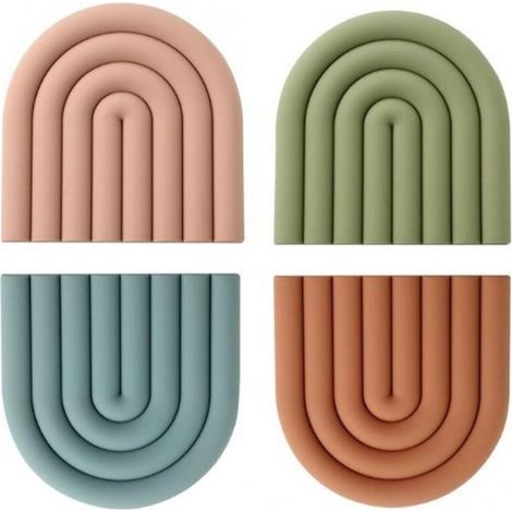 4 tapis isolants thermiques en silicone coloré - Résistants à la chaleur et antidérapants, ils peuvent être utilisés comme dessous (1/5)