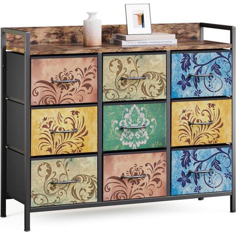 Kommode mit 9 Schubladen, Stoffschubladenschrank im Vintage-Look, Metallrahmen, 30x99x84 cm (1/5)