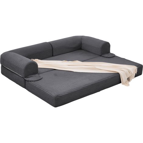 Canapé-Lit 2 Places en Velours Côtelé gris,cord doux et résistant,2 places convertible et assise,190×78×65cm (1/5)