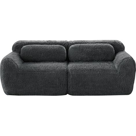 Modulares Sofa 2 Plätze aus Veloursstoff mit Rutschfeste Basis, Breite Sitzfläche und 2 Kissen, Grau (1/5)
