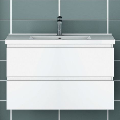 Ocean Sanitaire – Meuble double vasque 80cm avec vasque simple blanc – 2 tiroirs – MDF anti-déformation – Charnières en aluminium – Montage facile