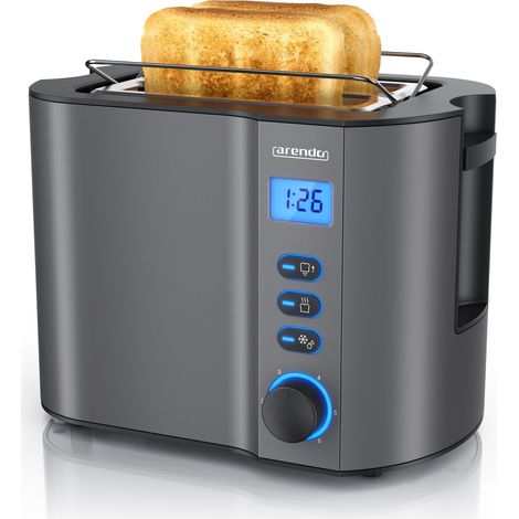 Arendo MANHA Toaster mit Restzeitanzeige, 2 Toastschlitze, integrierter Brötchenaufsatz, 6 Stufen, Auftaufunktion, 800W, Grau (1/5)