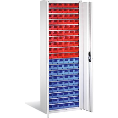 Armoire à bacs C+P avec 114 bacs à bec, H1980xL700xP300mm Façade gris clair Corps gris clair (1/4)