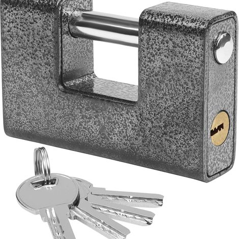 Cadenas extérieur robuste avec 4 clés - grand cadenas monobloc en acier trempé - crochet de verrouillage de 12 mm d'épaisseur (1/5)
