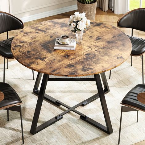Vorteipoge - Table à manger ronde 120cm pour 4 personnes avec rangement cadre métal robuste design industriel vintage salle à manger cuisine petit espace marron
