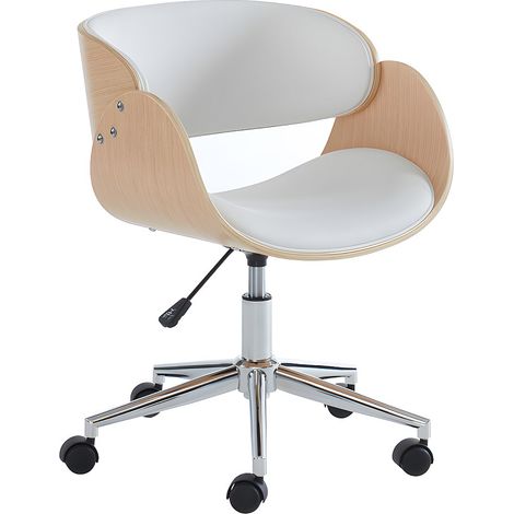 Sedia da ufficio - Similpelle e metallo cromato - Rovere e bianco - Altezza regolabile - JELSA