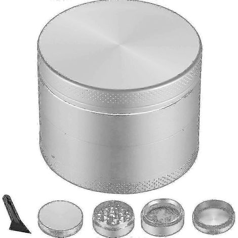 Broyeur à herbes à quatre niveaux, broyeur manuel de 5 cm en alliage de zinc, broyeur à épices - HYJ Argent (1/5)
