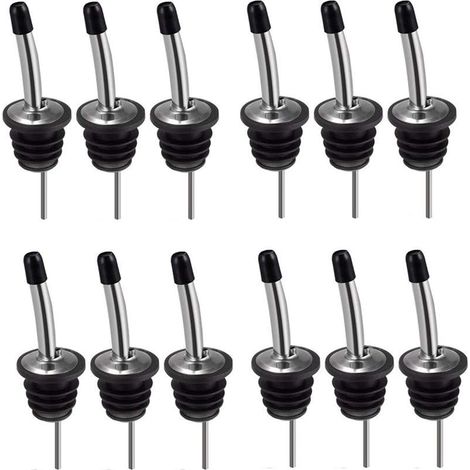 Verseur Bouteille,12 Pièces Acier Inoxydable Bec Conique Bouteille de Liqueur Speed avec Caoutchouc Bouchons Anti-Poussière pour Vin,Huile,Liqueur,Sirop,Vinaigre,Salade (1/5)