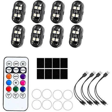 Set mit 8 kabellosen LED-Blitzlichtern inklusive Fernbedienung, 350-mAh-USB-Akku (wiederaufladbar), 8 Farben, hohe Helligkeit, wasserdicht