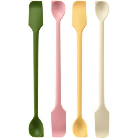 4er Set Mini Silikonspatel, 26cm, Doppelkopf Löffel für schmale Flaschen