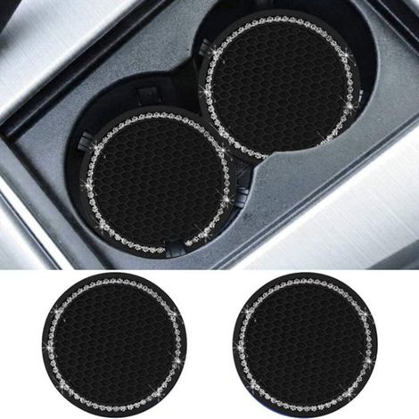 Adatto per sottobicchieri per auto lucidi HAOAN, neri, 7 cm, tappetini antiscivolo per portabicchieri, compatibili con accessori per interni auto (confezione da 2)