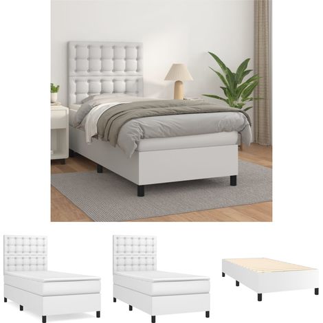 The Living Store Boxspringbett mit Matratze Weiß 90x200 cm Kunstleder -  Betten & Bettgestelle (1/5)