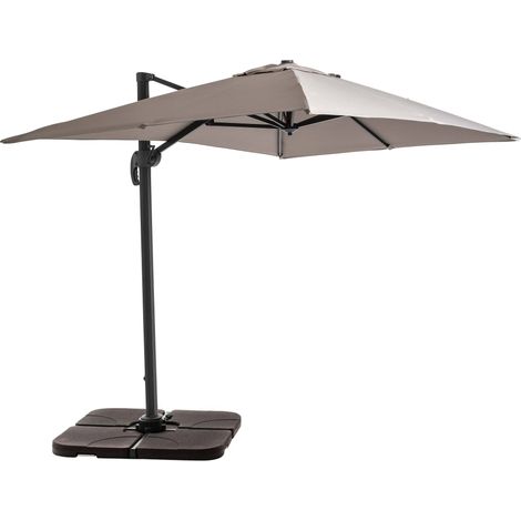 Parasol déporté 2x3 m et 4 dalles à remplir aluminium taupe