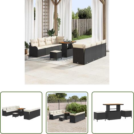 vidaXL Canapé modulaire - Ensemble de canapé de jardin avec coussin 11 pcs Noir polyrotin (1/5)