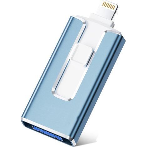 Clé USB Ynkkvre pour PC et téléphone - USB 3.0 4-en-1 - USB-C - 128 Go - Mini USB - Extension de mémoire pour téléphone - Bleue